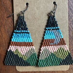 Handmade Seed Bead Triangular Drop Earrings - Multi-Color